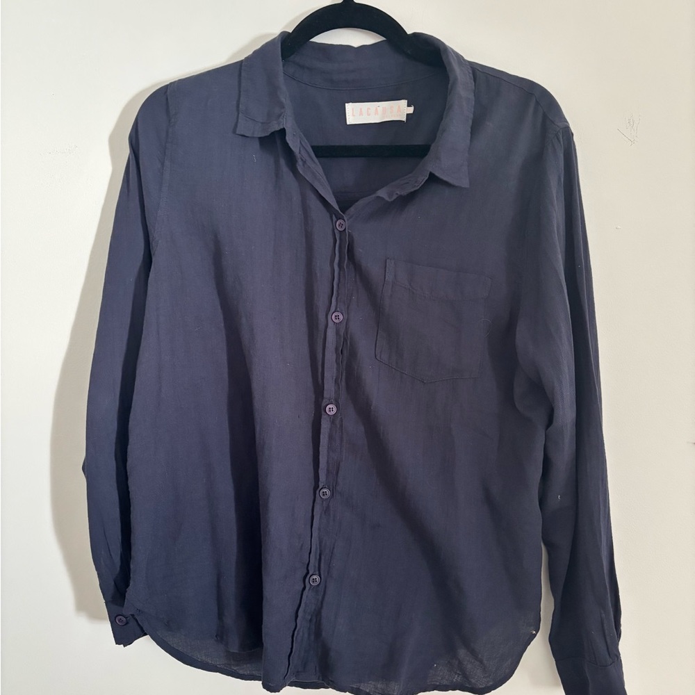 LACAUSA Deep Blue Casual Button Down Shirt